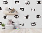 YUHASIDE Eye Pattern Wall Sticker Eyelash Decal for Girls Bedroom Home Decor - Black