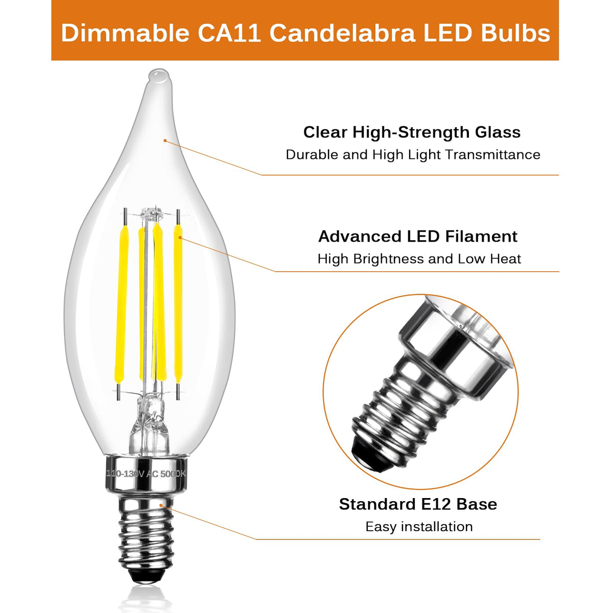 Brtstiun C35 LED Light Bulbs - Ca11-4w-5000k Daylight White / 12 Pack view 3
