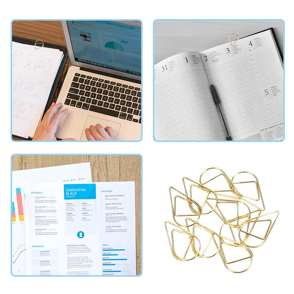 100 Pcs Small Golden Paperclips Stainless Steel Waterdrop Shaped Paperclips Bookmarks Paper Clips Clamps for Memo Paper Photo 15 * 25mm - Gold view 6