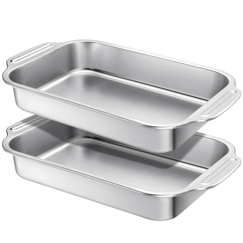 Funnymoom 2 Pcs Stainless Steel Cake Pan with Handle - 13" X 9" X 2.17"