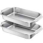 Funnymoom 2 Pcs Stainless Steel Cake Pan with Handle - 13" X 9" X 2.17"