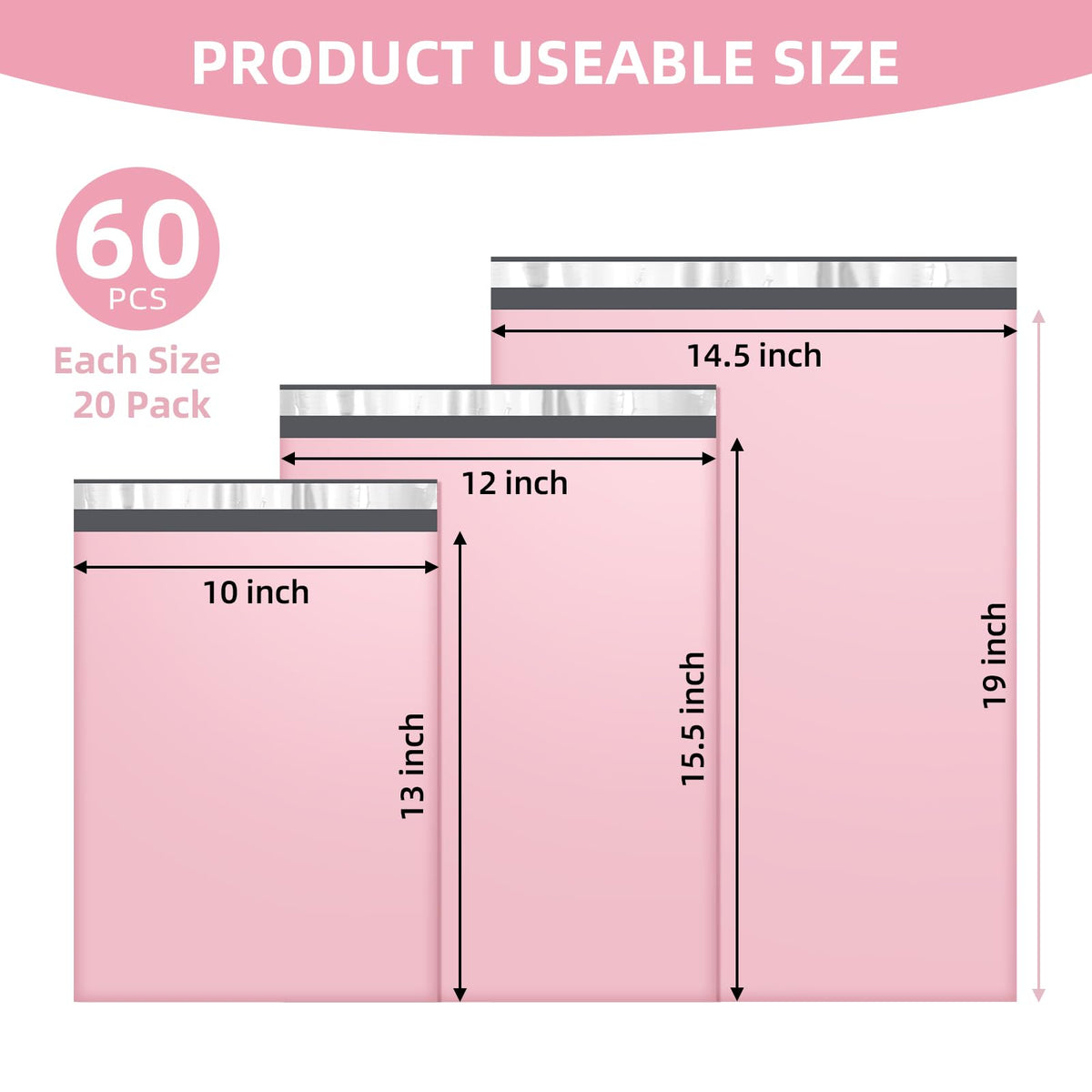 Famagic Poly Mailers Variety Pack - Pink / 10x13" & 12x15.5" & 14.5x19" view 1