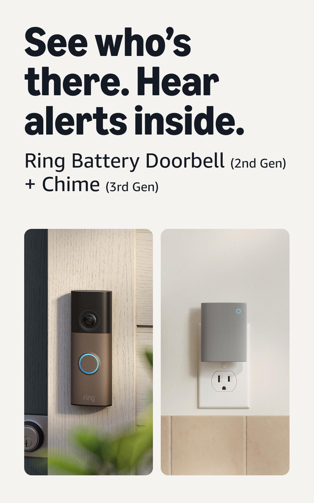 Ring Battery Doorbell (newest model), Matte Mocha with Chime (newest model), – White