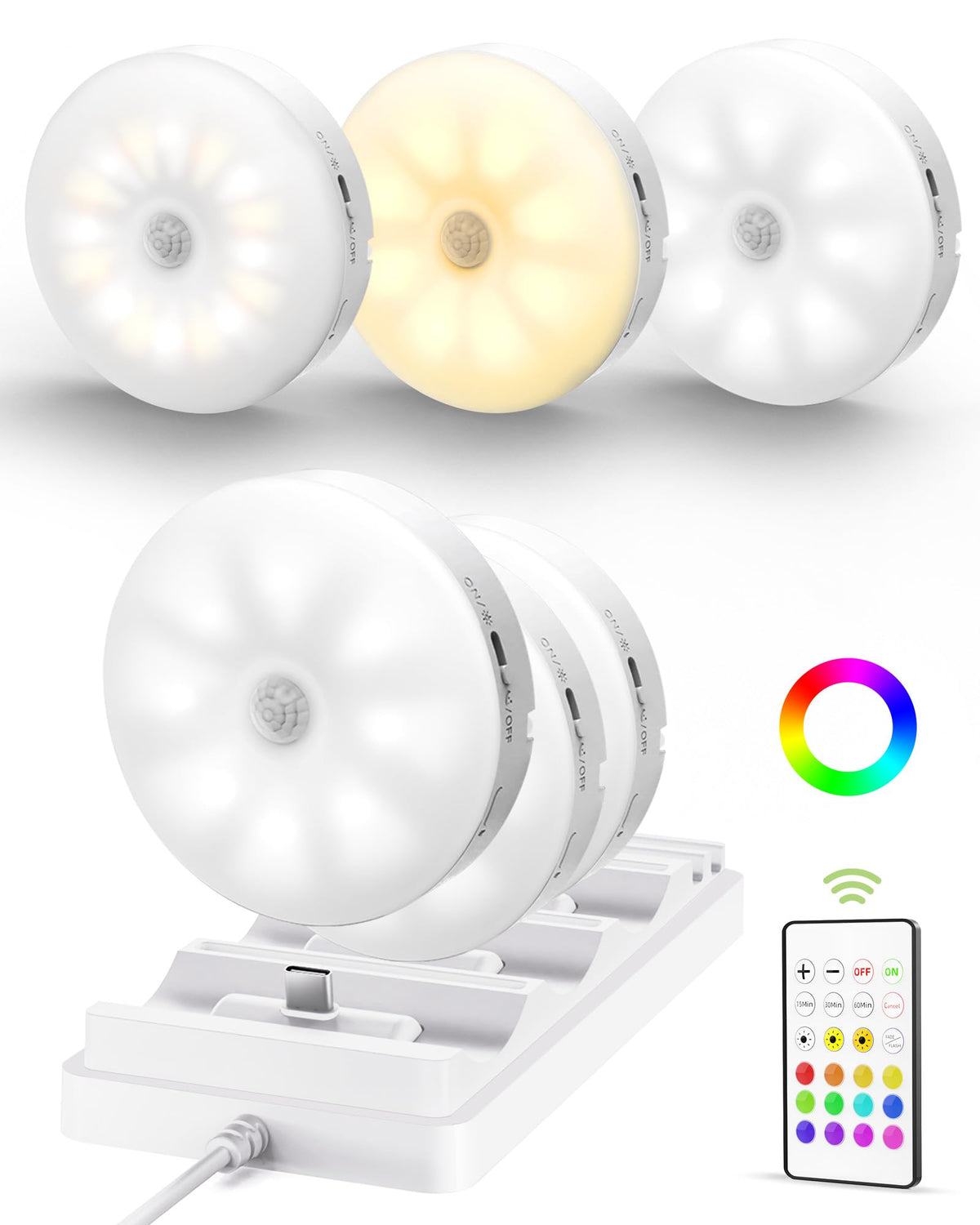 EZVALO RGB Puck Lights with Charging Station, Motion Sensor Cabinet Lights