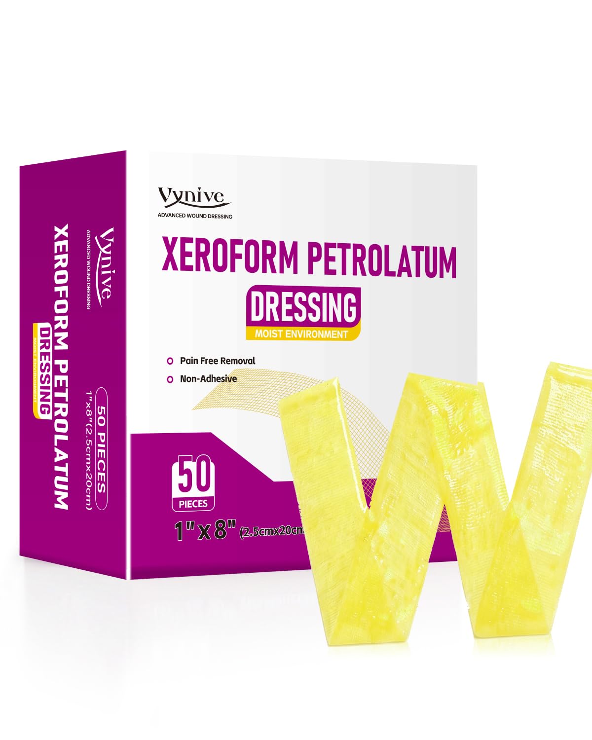 Vynive Xeroform Petrolatum Dressing - 1 x 8 Inch(Pack of 50）