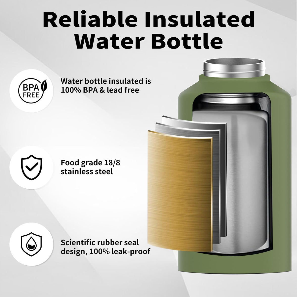 WATERSY 2/3 Gallon Water Bottle Insulated(Cold for 48 Hrs),BPA Free&Leak Proof,87oz (additional view 2)