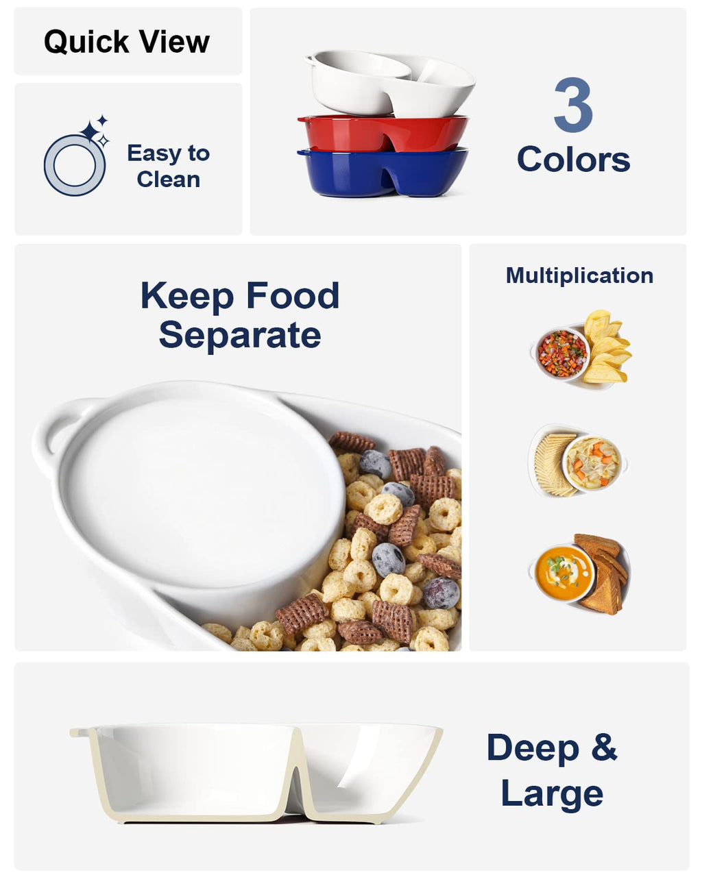 LE TAUCI Chip and Dip Bowls, Anti-Soggy Cereal Bowl, Soup and Side/Cracker Bowls Sets for (additional view 3)
