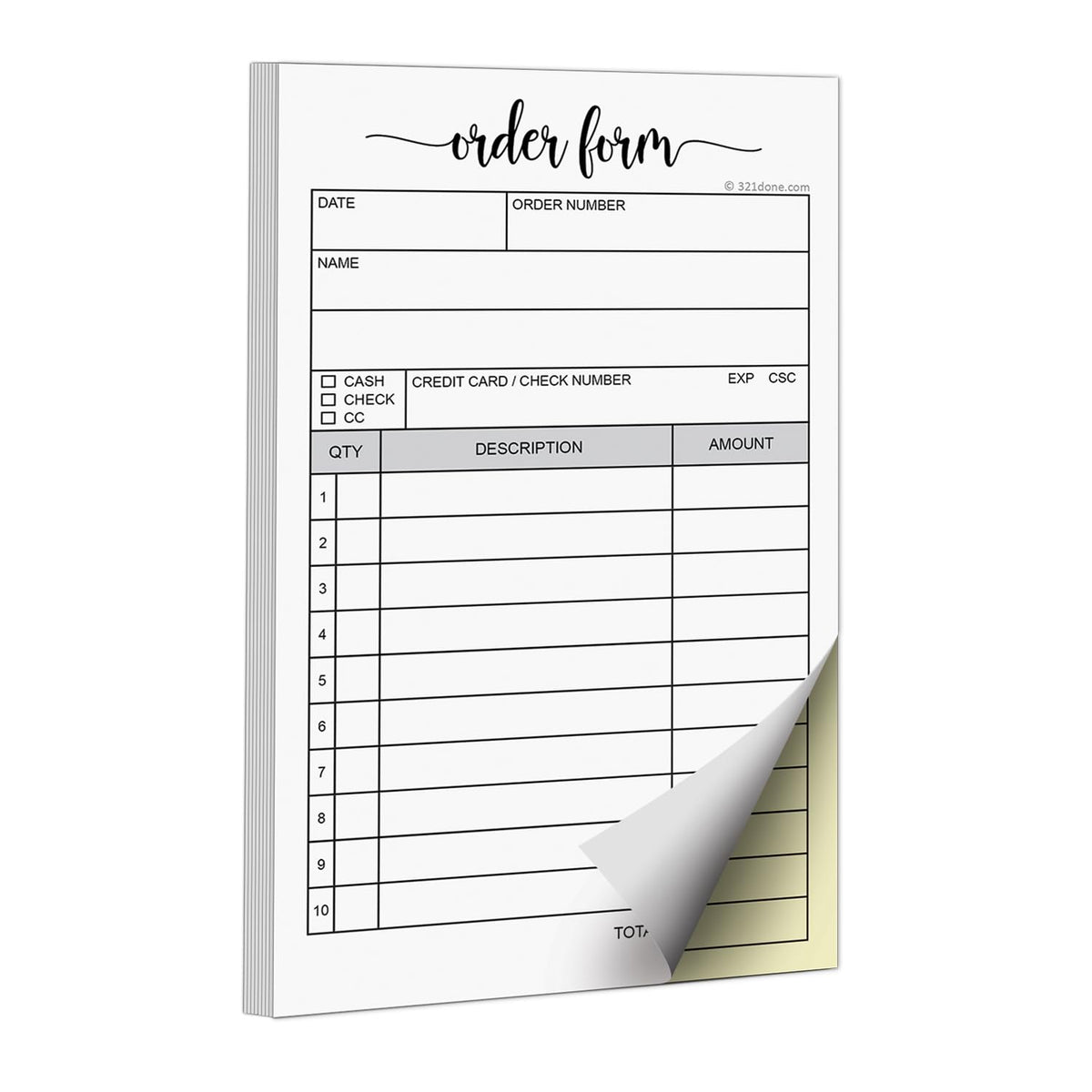 321Done Order Form Pad with Carbon Copies, 2-Part, 3.4x5.5 Inches, 50 Sets