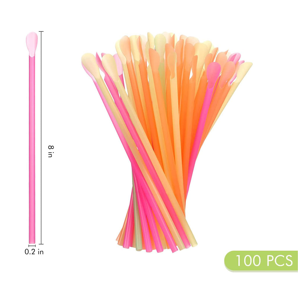 Boao 100 Pcs Snow Cone Cups Syrup Spoon Straws - Brown / 4.5 OZ view 3