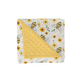 Bee Floral Baby Blanket Soft Mink Dotted Backing Double Layer Swaddle Receiving Blanket 30x40 - Yellow