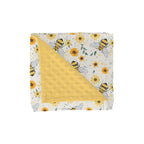 Bee Floral Baby Blanket Soft Mink Dotted Backing Double Layer Swaddle Receiving Blanket 30x40 - Yellow