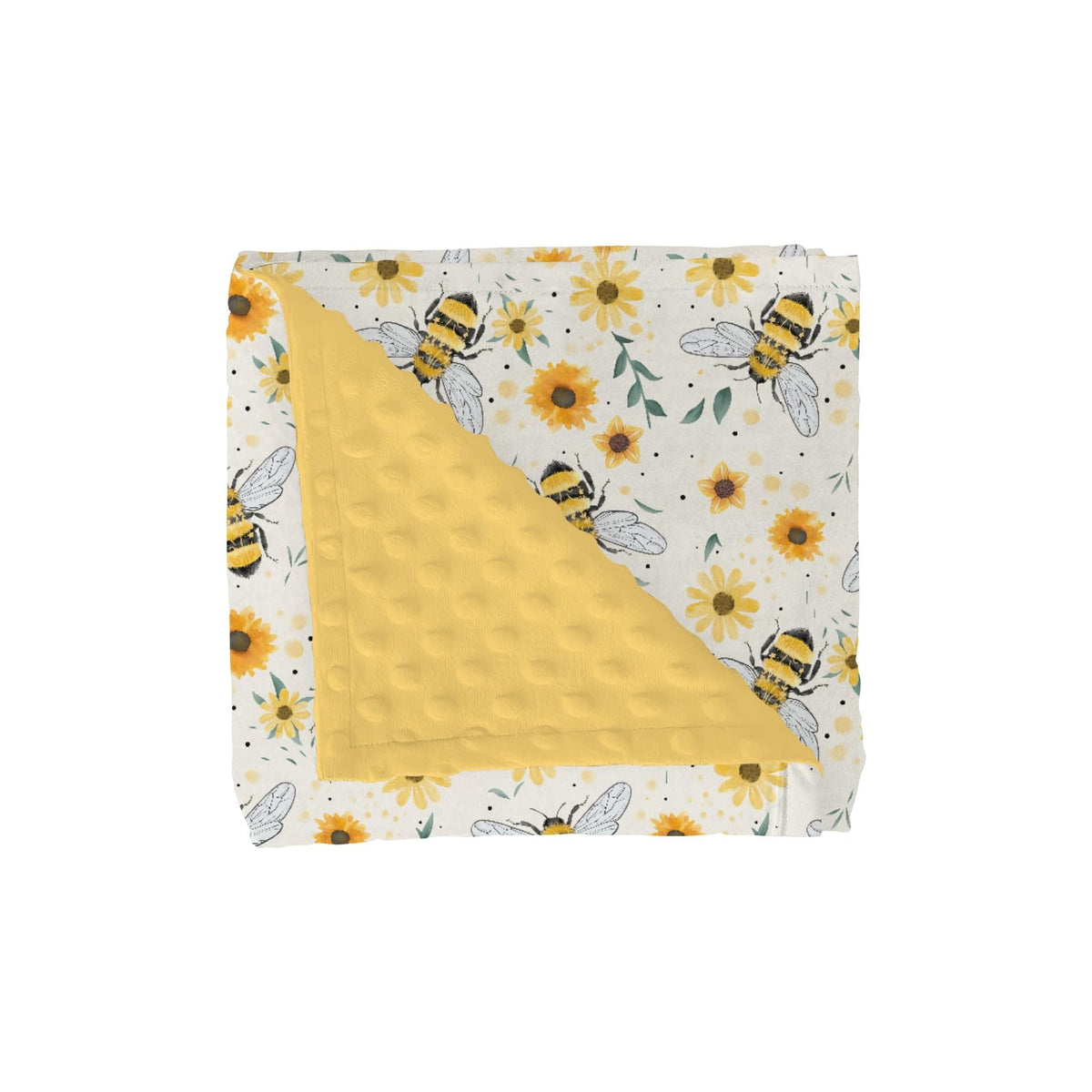 Bee Floral Baby Blanket Soft Mink Dotted Backing Double Layer Swaddle Receiving Blanket 30x40 - Yellow