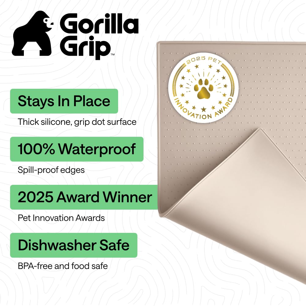 GORILLA GRIP Dog Food Mat, 100% Waterproof Silicone