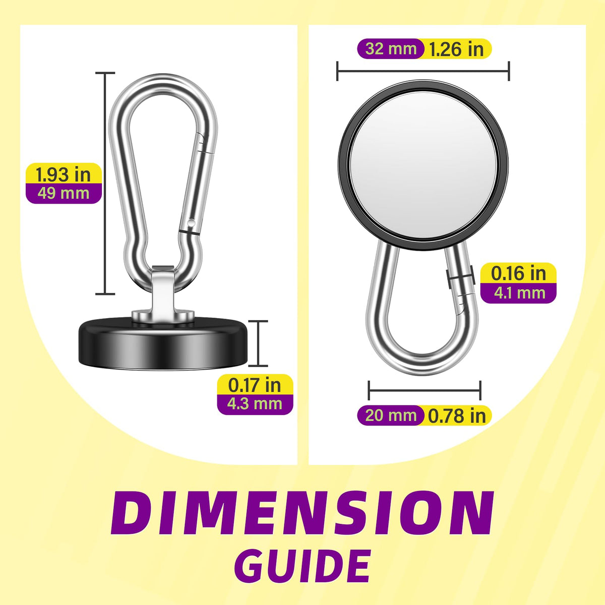 Niuknow Magnetic Hooks with Swivel Carabiner - Black / 1.26 in view 2