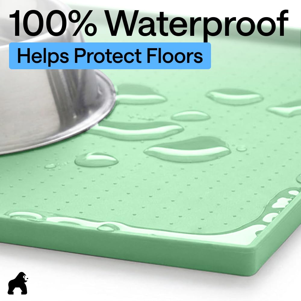 GORILLA GRIP 100% Waterproof Raised Edge BPA Free Silicone Pet Feeding Mat, Dog Cat Food Mats Contain Spills Protects