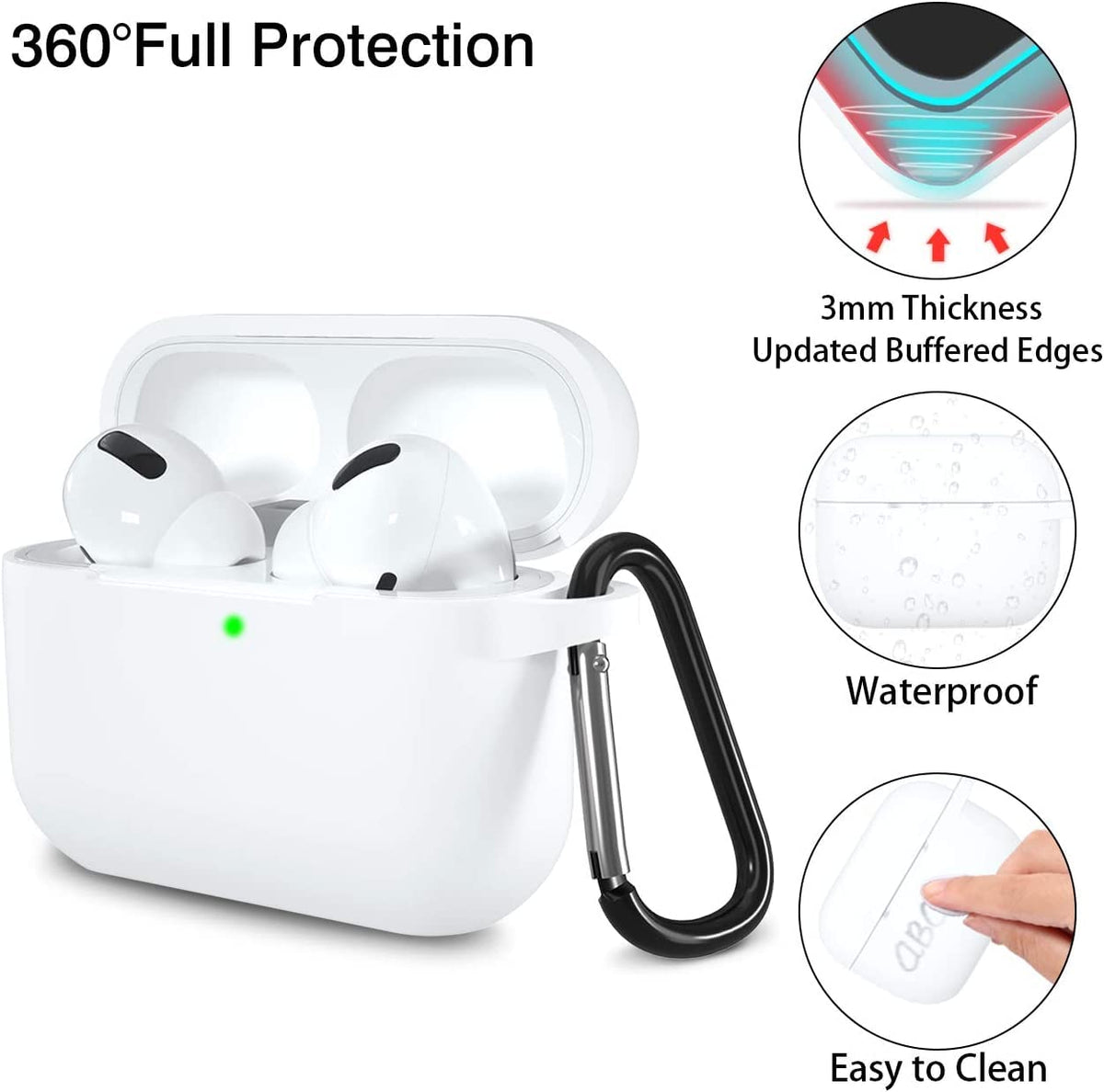 Lerobo for AirPod Pro Case, Soft Silicone Cover with Keychain - White view 3