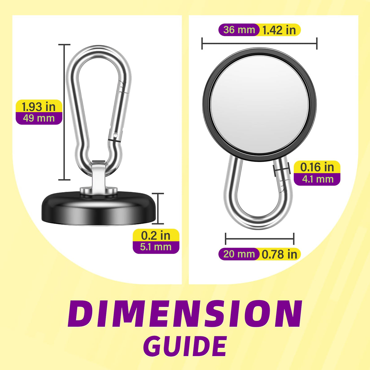Niuknow Magnetic Hooks with Swivel Carabiner - Black / 1.42 in view 1