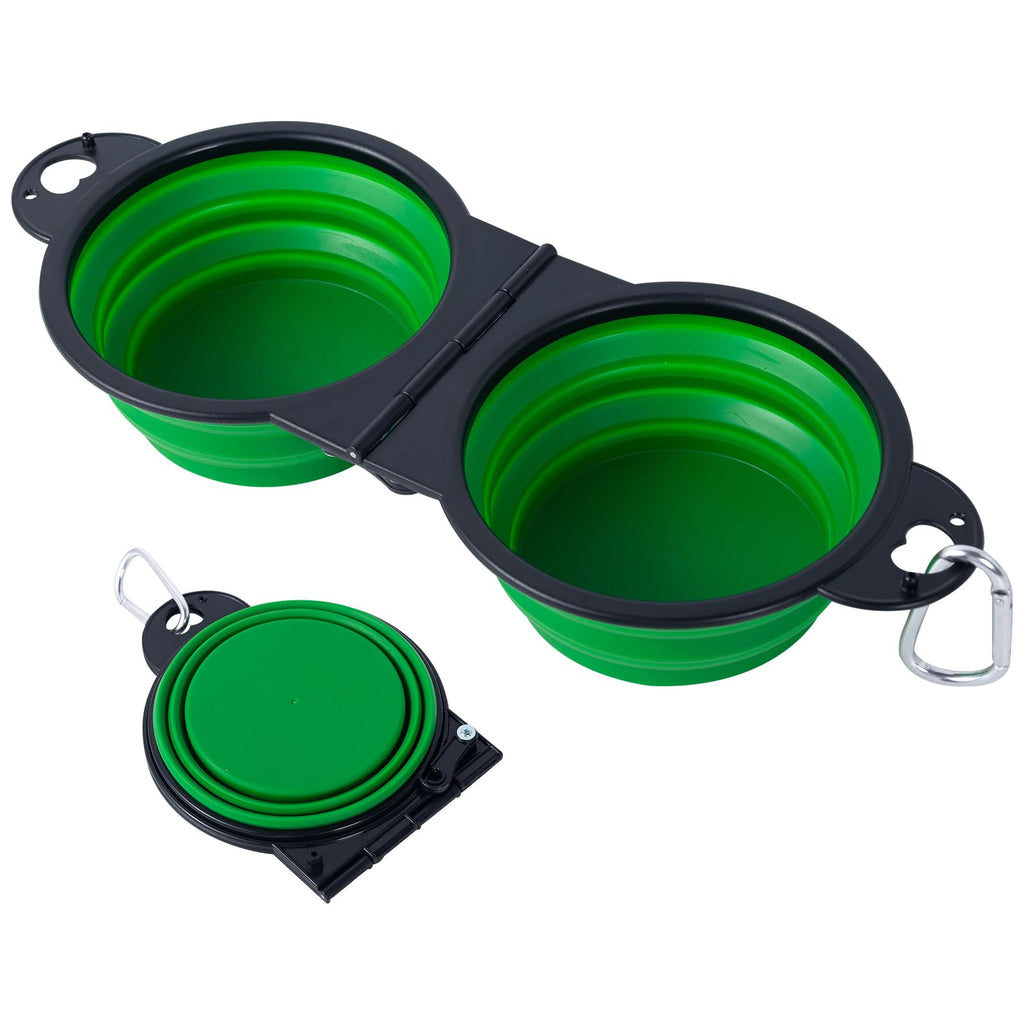 SLSON Collapsible Dog Dual Bowls Reinforced Rim 180 Degrees Flip Over Bowl - Green