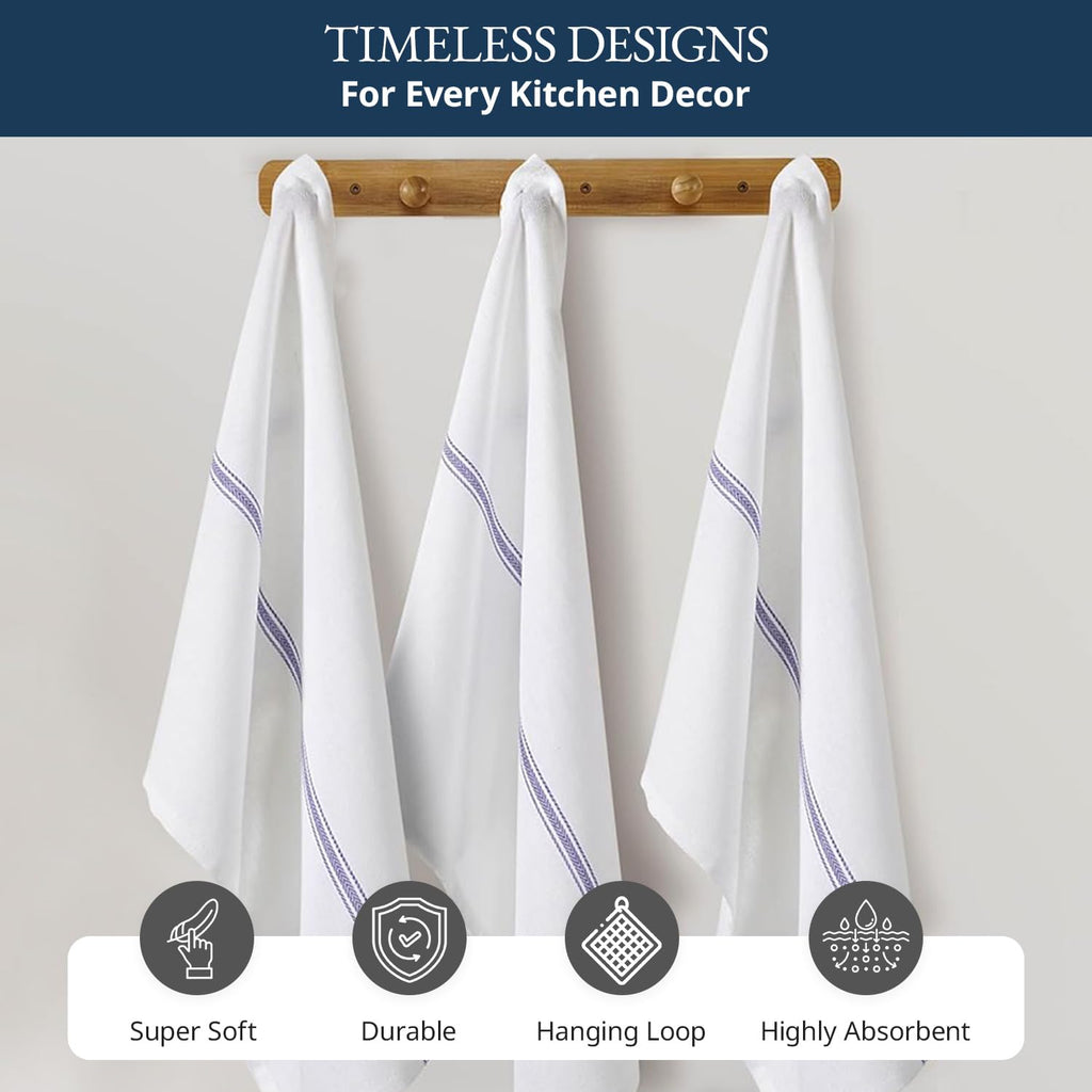 LANE LINEN Dish Towels 100% Cotton Absorbent Lint-Free – 6 Pack (HERRBNEBLUSTPKT-6PC)
