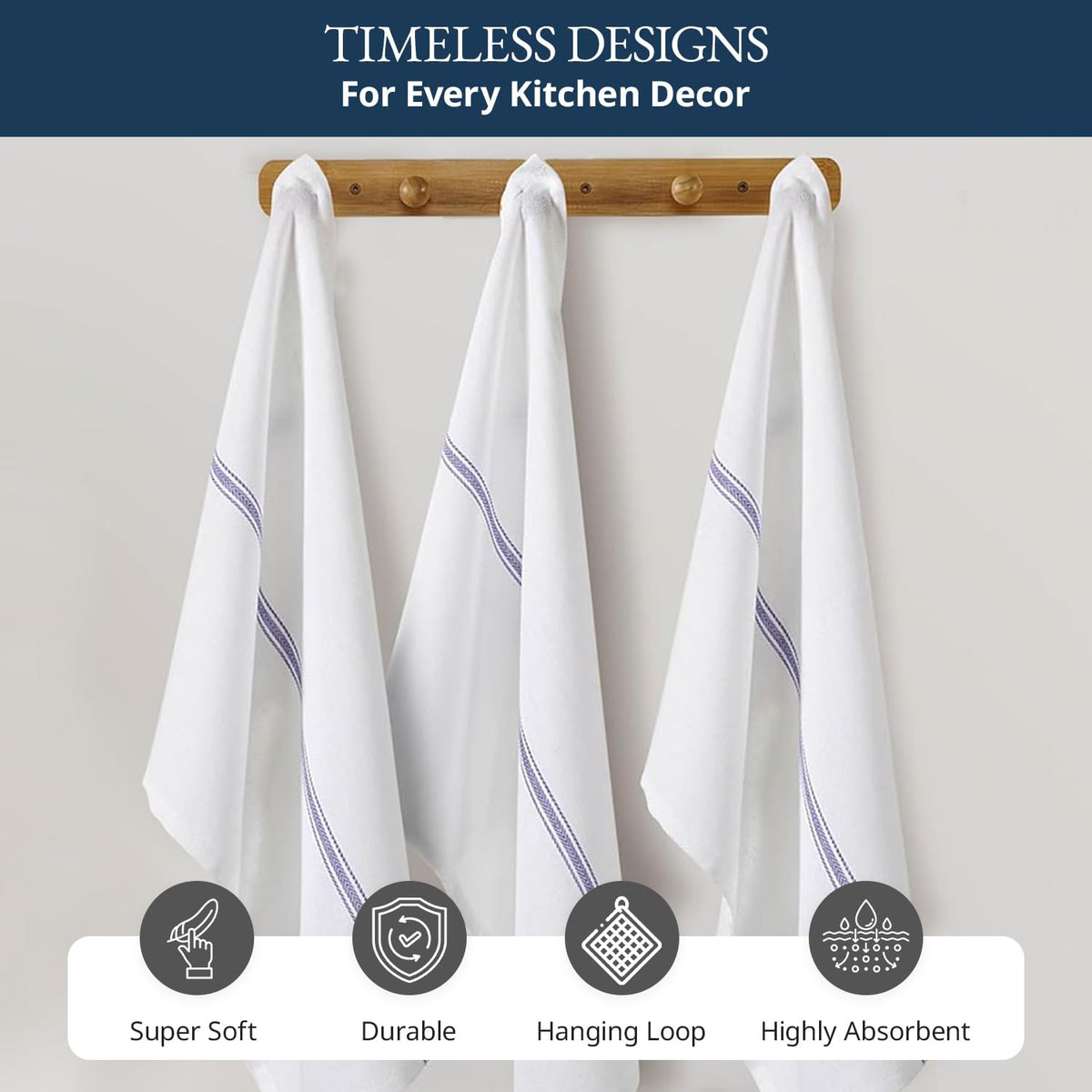 LANE LINEN Dish Towels 100% Cotton Absorbent Lint-Free – 6 Pack (HERRBNEBLUSTPKT-6PC)