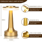 JHPGEOE Cordless Metal Desk Lamp - Champagne Gold view 5
