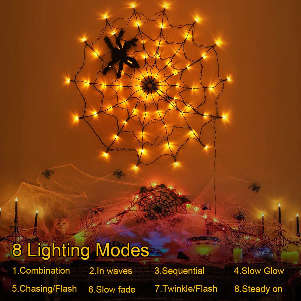 LCHUANG Halloween Decorations Lights Spider Web Lights - Orange view 1