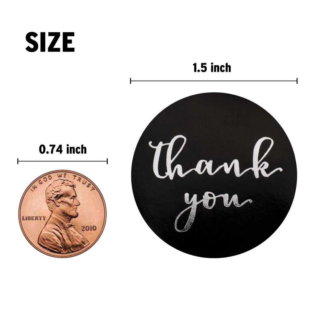 1.5" Thank You Labels - Round Stickers for Small Business, 500 Labels Per Roll - Black/Silver view 2