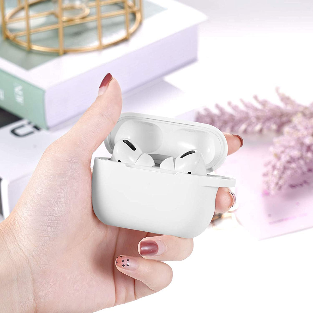 Lerobo for AirPod Pro Case, Soft Silicone Cover with Keychain - White view 5