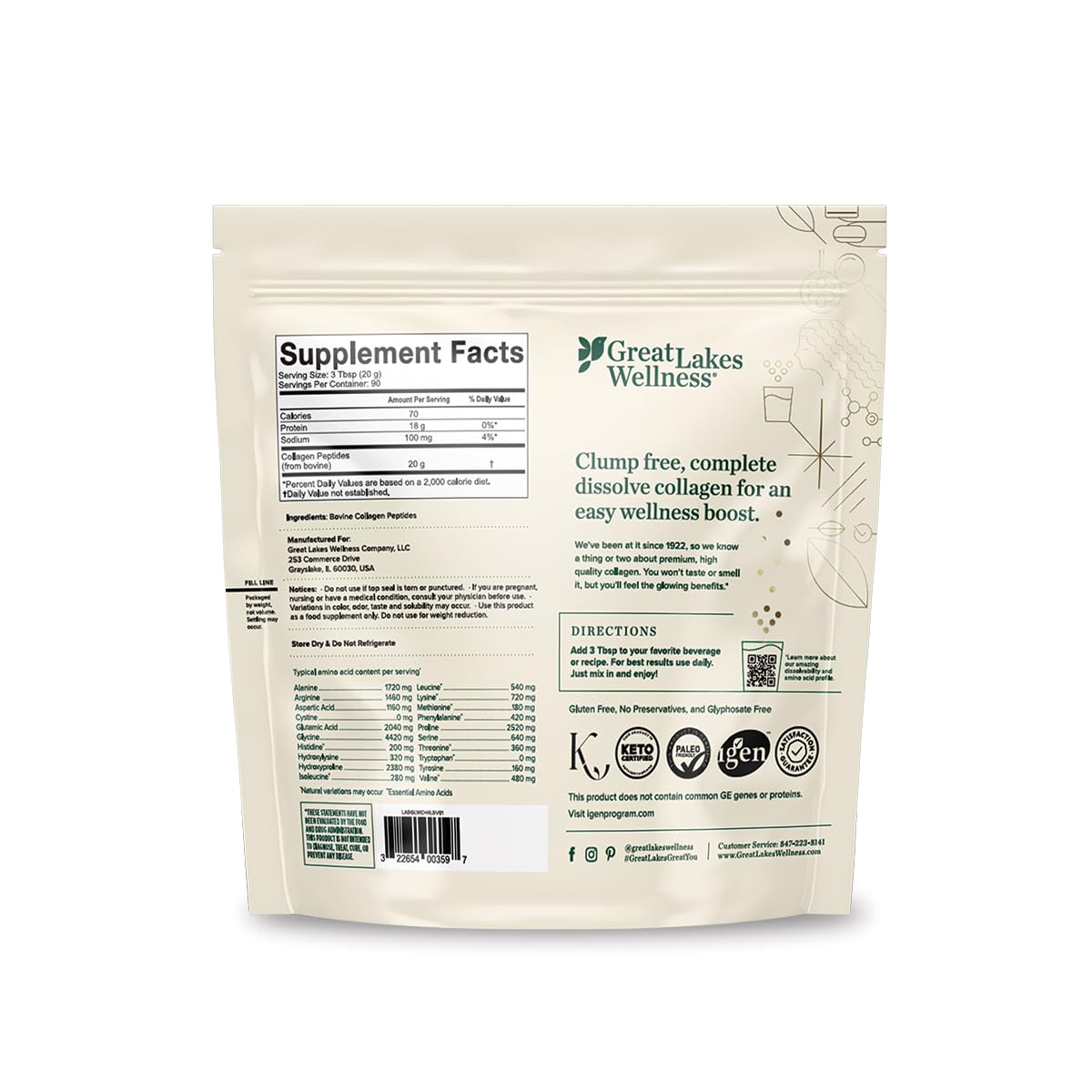 Great Lakes Wellness Collagen Peptides Powder, Unflavored