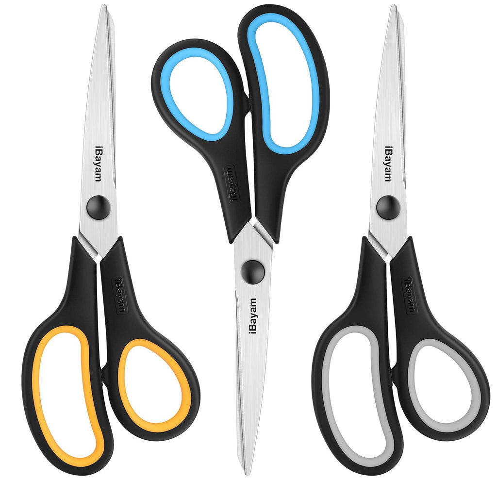 iBayam 8.5" Heavy Duty Black Scissors for Office School Classroom Home Use (3 Pack)