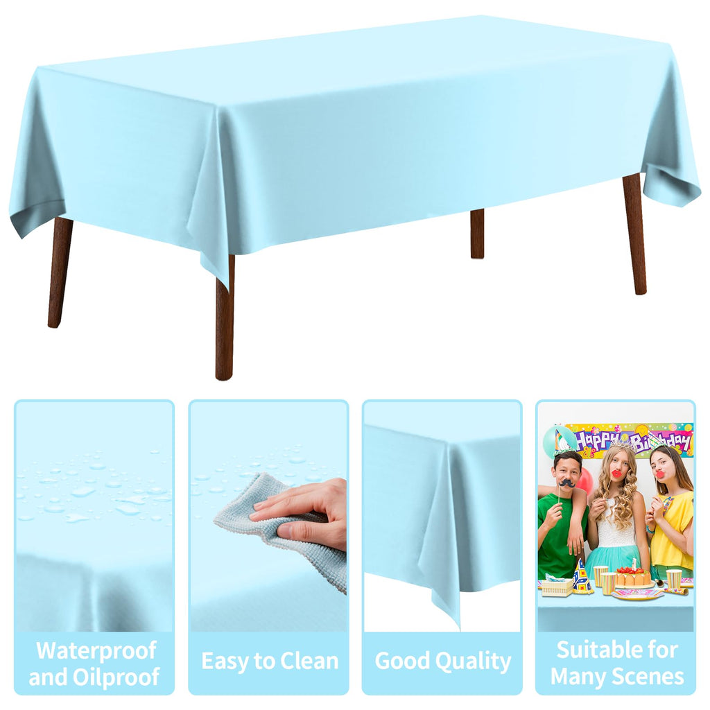 CXPSINC 54 Inch Plastic Table Cover Roll Disposable Tablecloth with Slide Cutter - Light Blue / 3600" x 54" (Rectangular) view 2