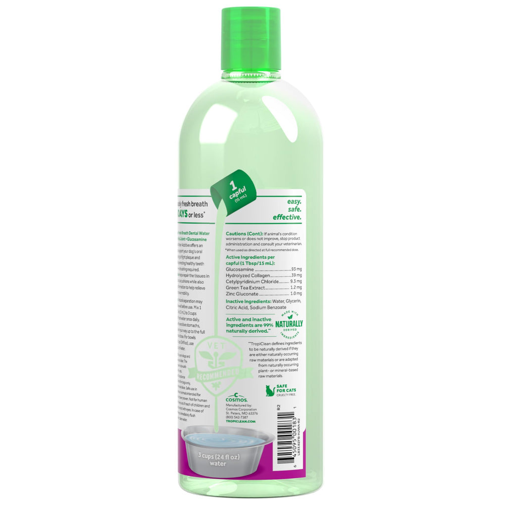 TropiClean Fresh Breath Water Additive for Hip & Joint Support, 33.8oz (FBHJWA33.8Z)
