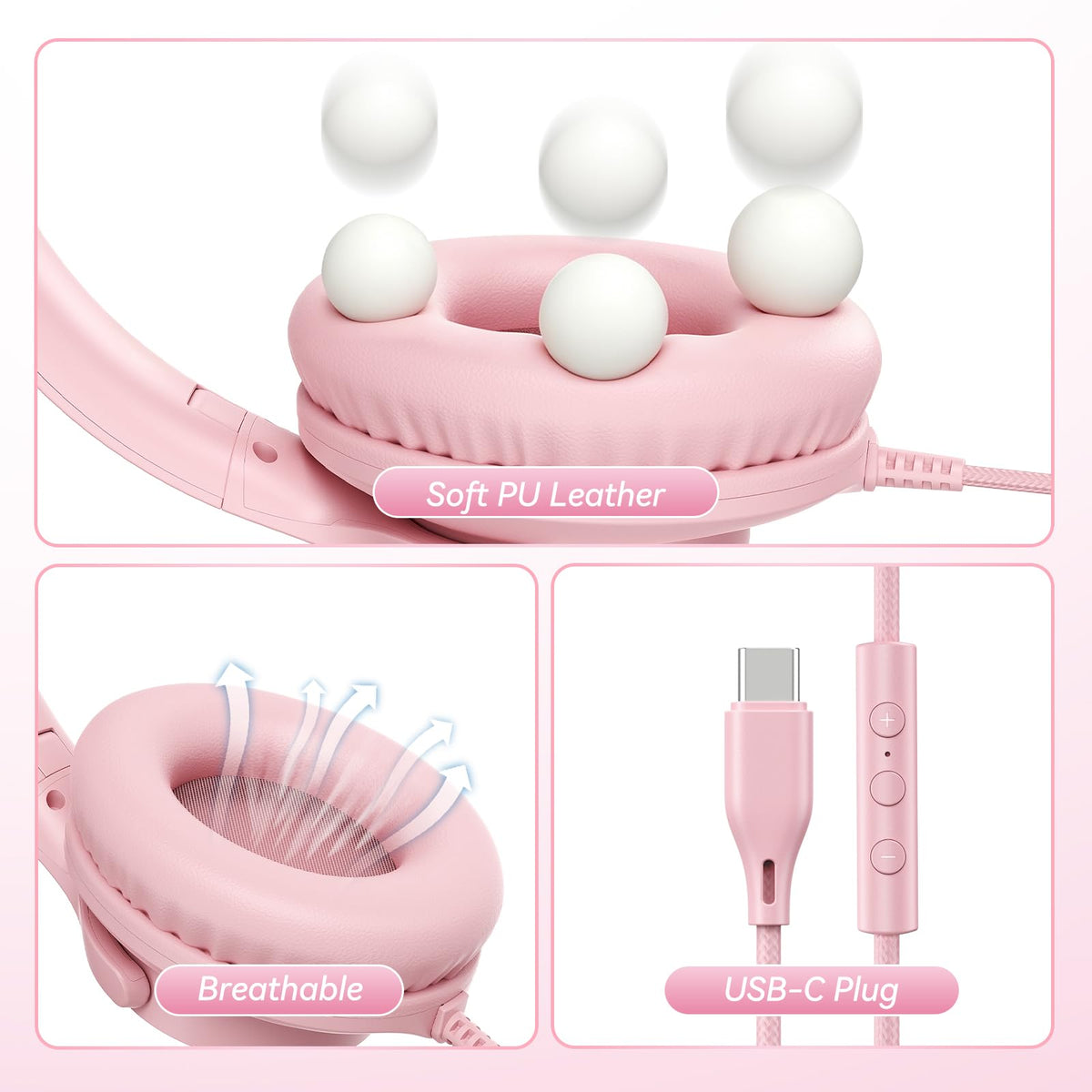 KVIDIO Wired Headphones with Mic - Pink view 6