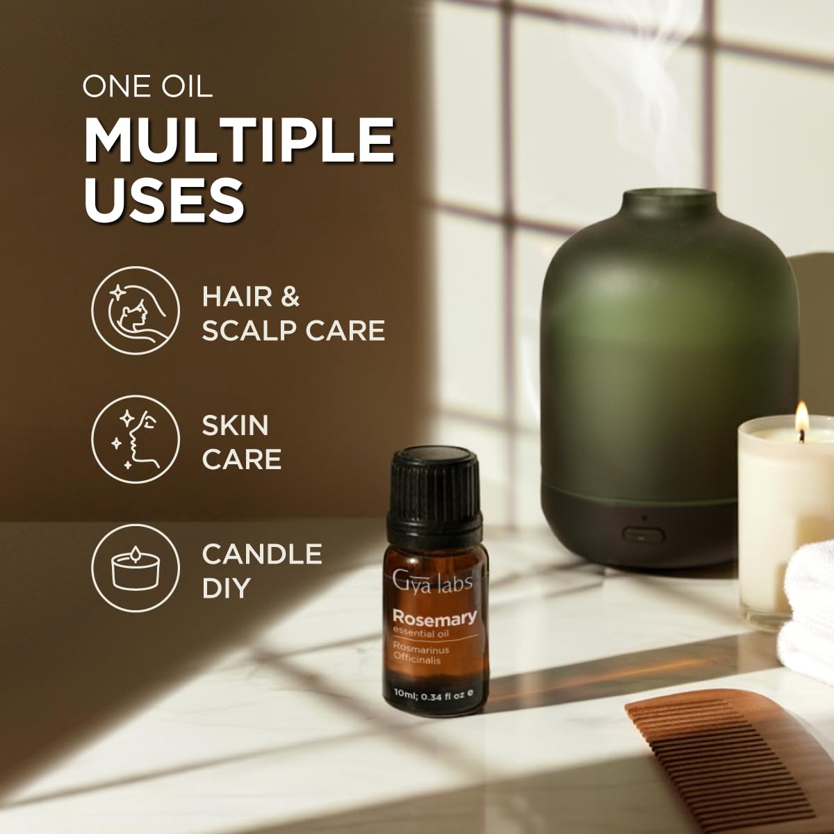 Gya Labs Rosemary Essential Oil for Skin, Hair & Diffuser - 0.34 Fl Oz (EOS-RMA-010M)