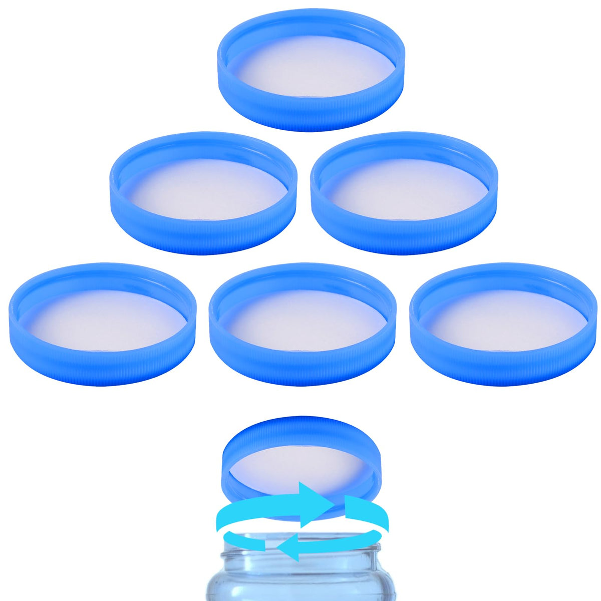 Calvana 53mm Water Jug Caps, 3 & 5 Gallon Reusable Screw-On Lids, 6-Pack - Blue