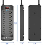 Teiobar Extension Cord Power Strip - Black(12 Outlets/3U1C) / 6 Ft view 6