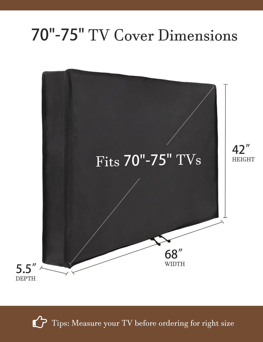 iBirdie Outdoor TV Cover 70 to 75 inch Waterproof and Weatherproof, – Black (iBirdie-TV-Cover-Zipper-Black-70-75)