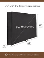 iBirdie Outdoor TV Cover 70 to 75 inch Waterproof and Weatherproof, – Black (iBirdie-TV-Cover-Zipper-Black-70-75)