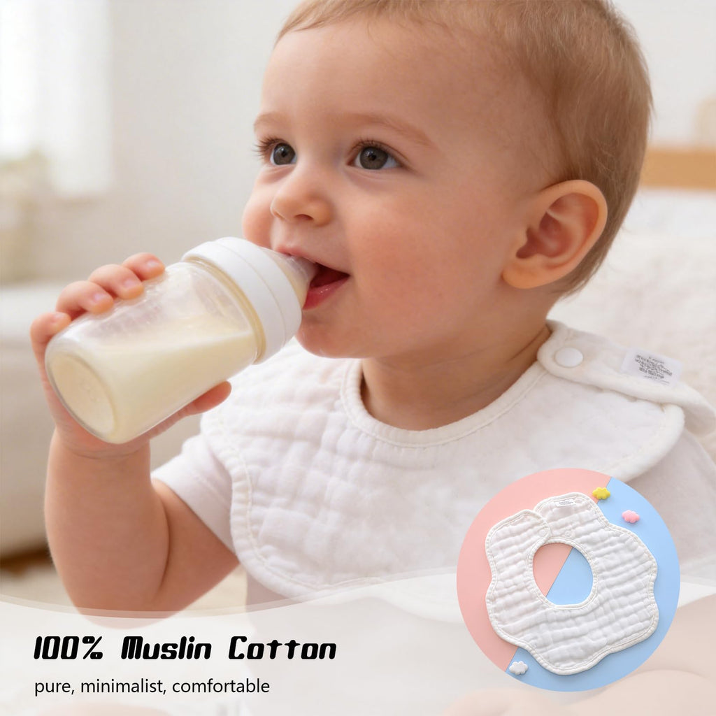 DOSMINE Organic Cotton Muslin Baby Bibs for Drooling & Teething - White view 5