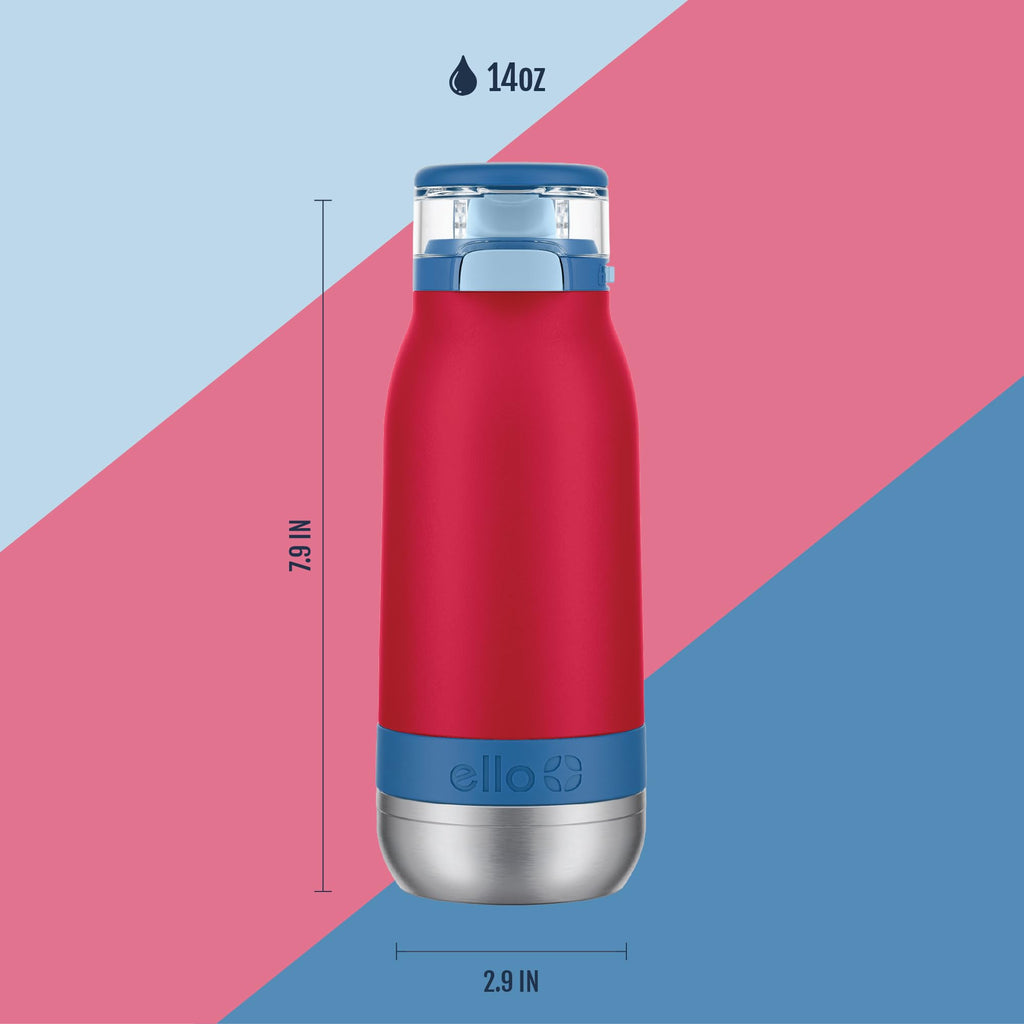 Ello Emma Insulated Stainless Kids Water Bottle with Straw, Red Splash, 14 Ounces (Pack of 8) (457-0919-005-8A)