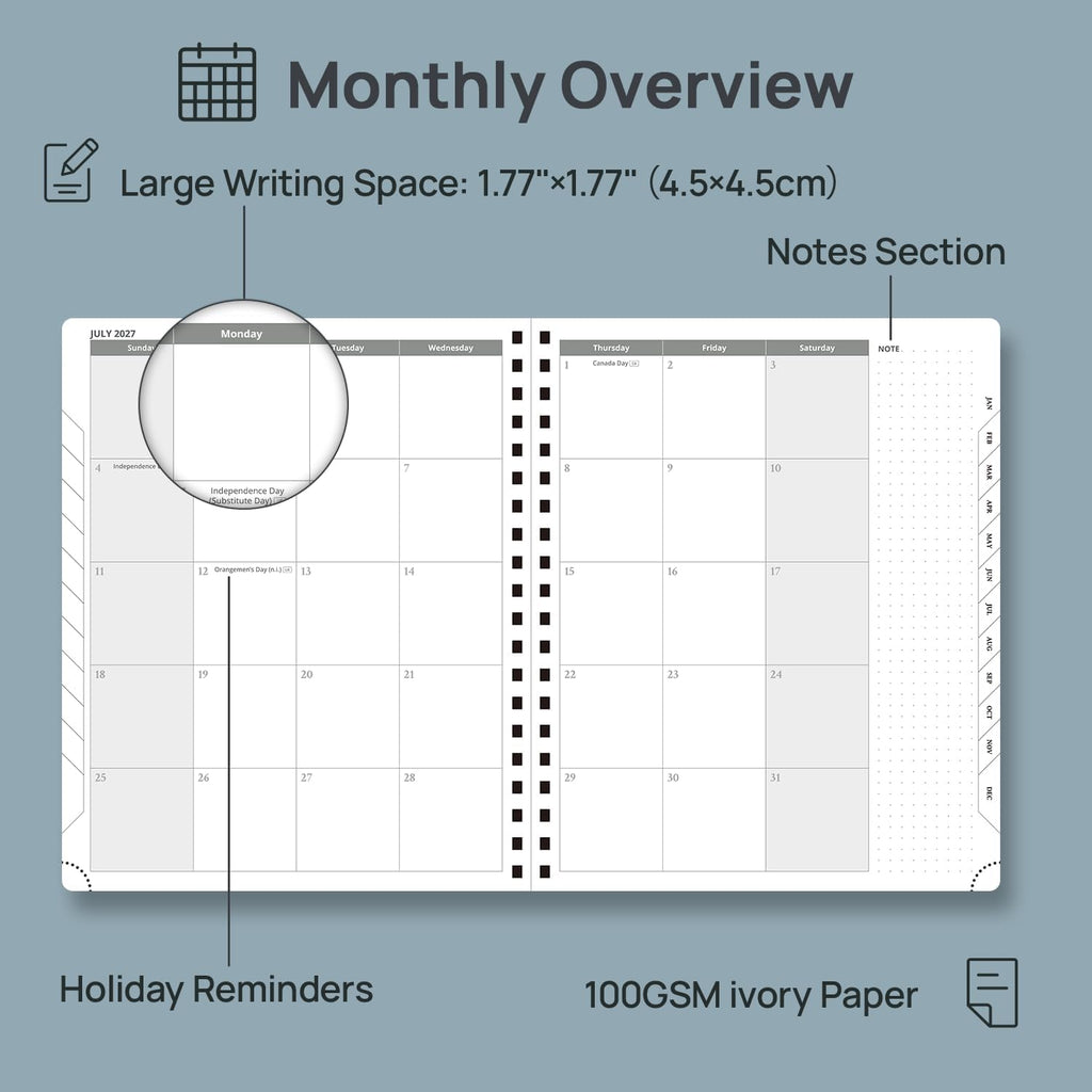 POPRUN Weekly Planner - Navy Blue / Large - 8.5" x 10.5" / Calendar Year 2027 view 3