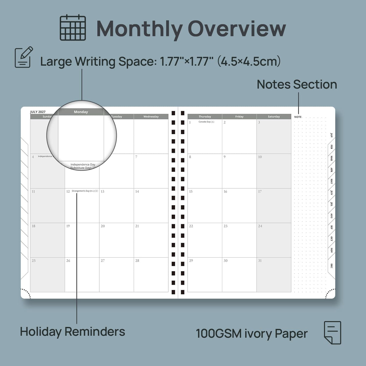 POPRUN Weekly Planner - Navy Blue / Large - 8.5" x 10.5" / Calendar Year 2027 view 3