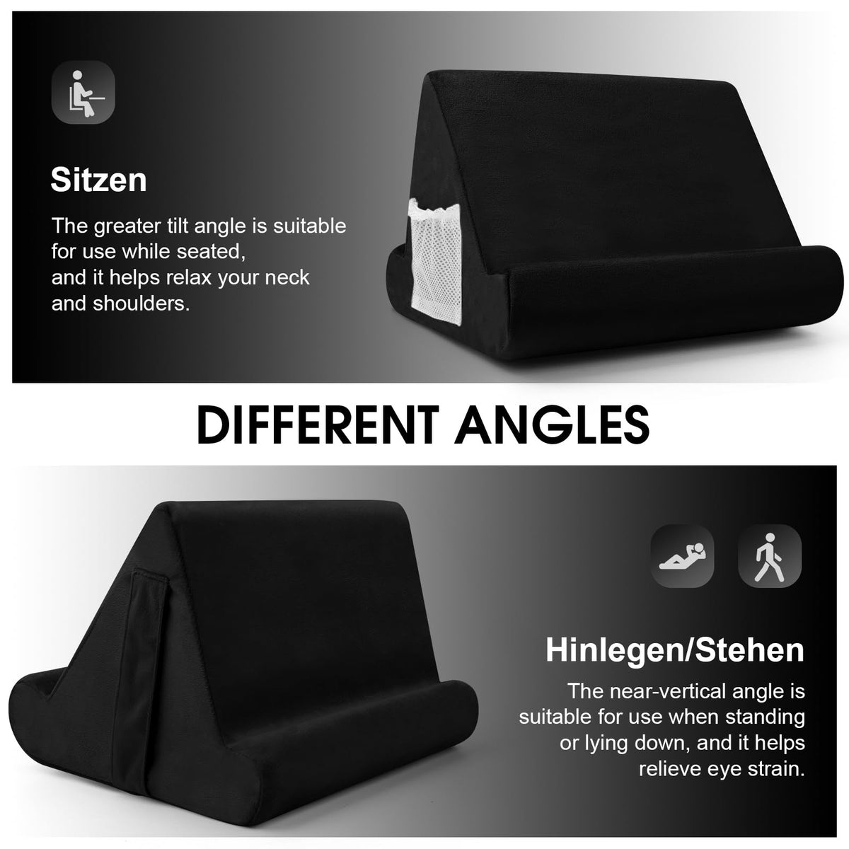 Sttargxing Tablet Stand Multi-Angle Tablet Pad Stand Lazy Holder Stand Soft Pad Stand Tablet Cushion Stand with Net Pocket & Random Color Stands for Lap - Black view 5