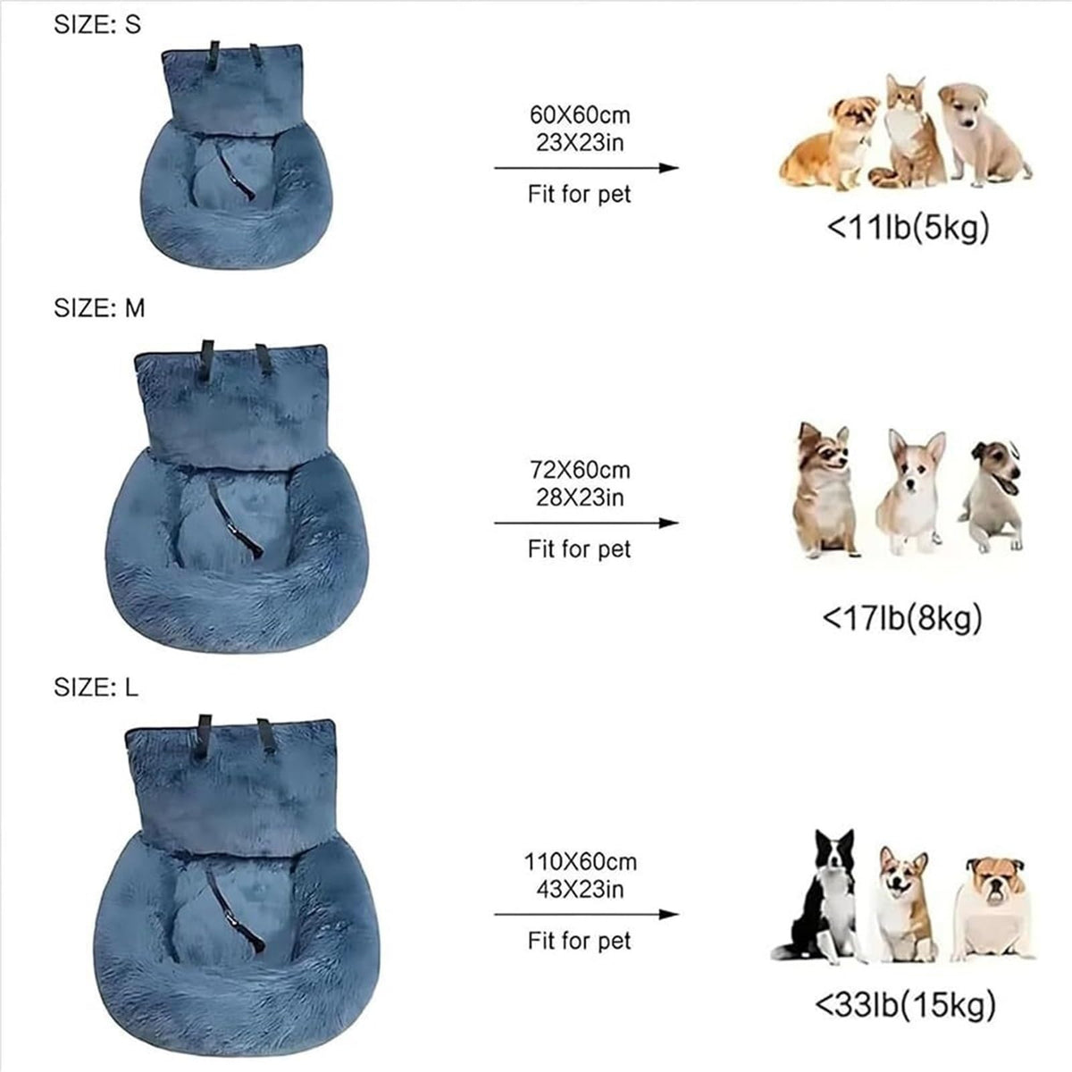 Generic Car Seat- Pets Bed, Dog Car Bed with Straps Furry Seats with Thick Cushion for Travel, with Thick Cus for