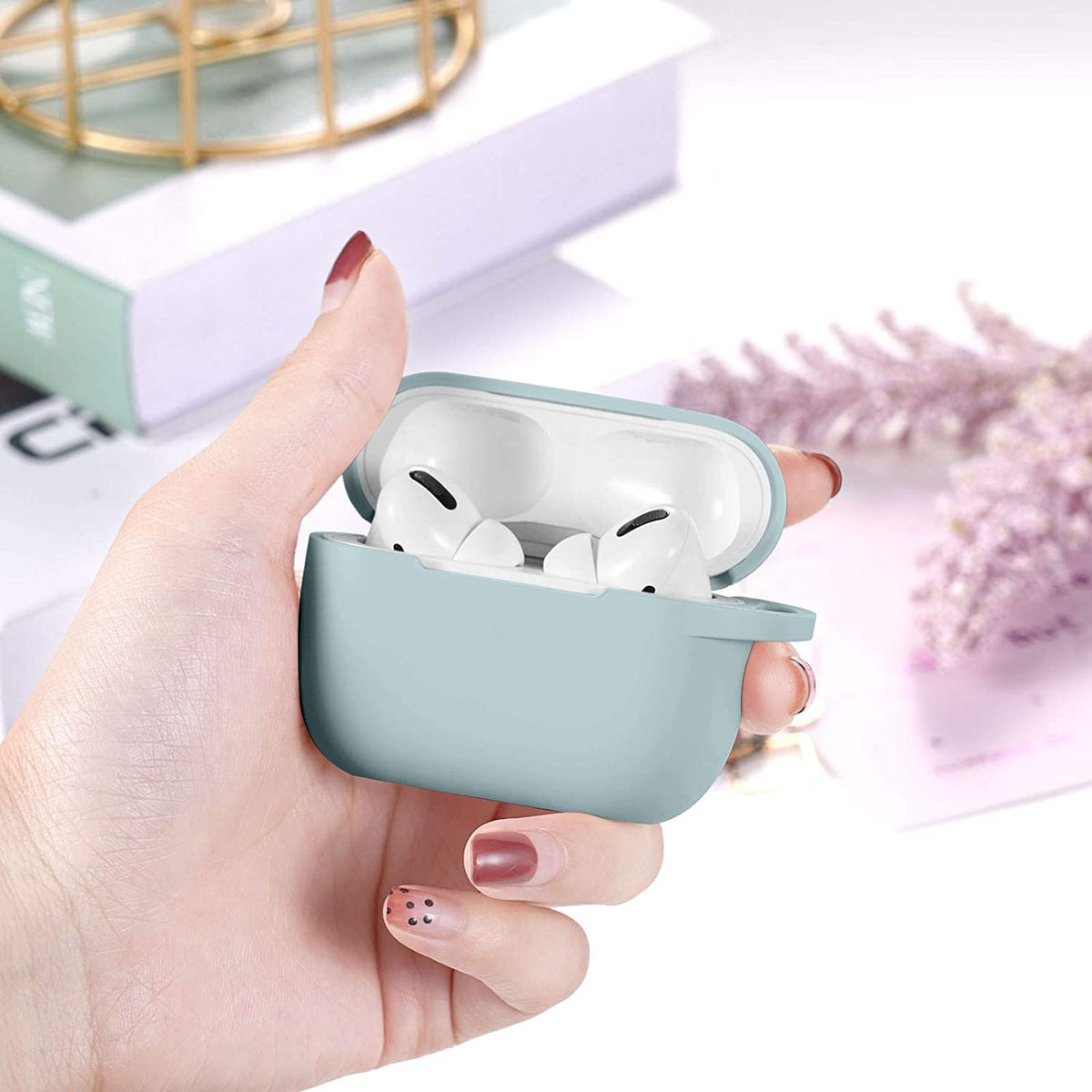 Lerobo for AirPod Pro Case, Soft Silicone Cover with Keychain - Turquoise view 1