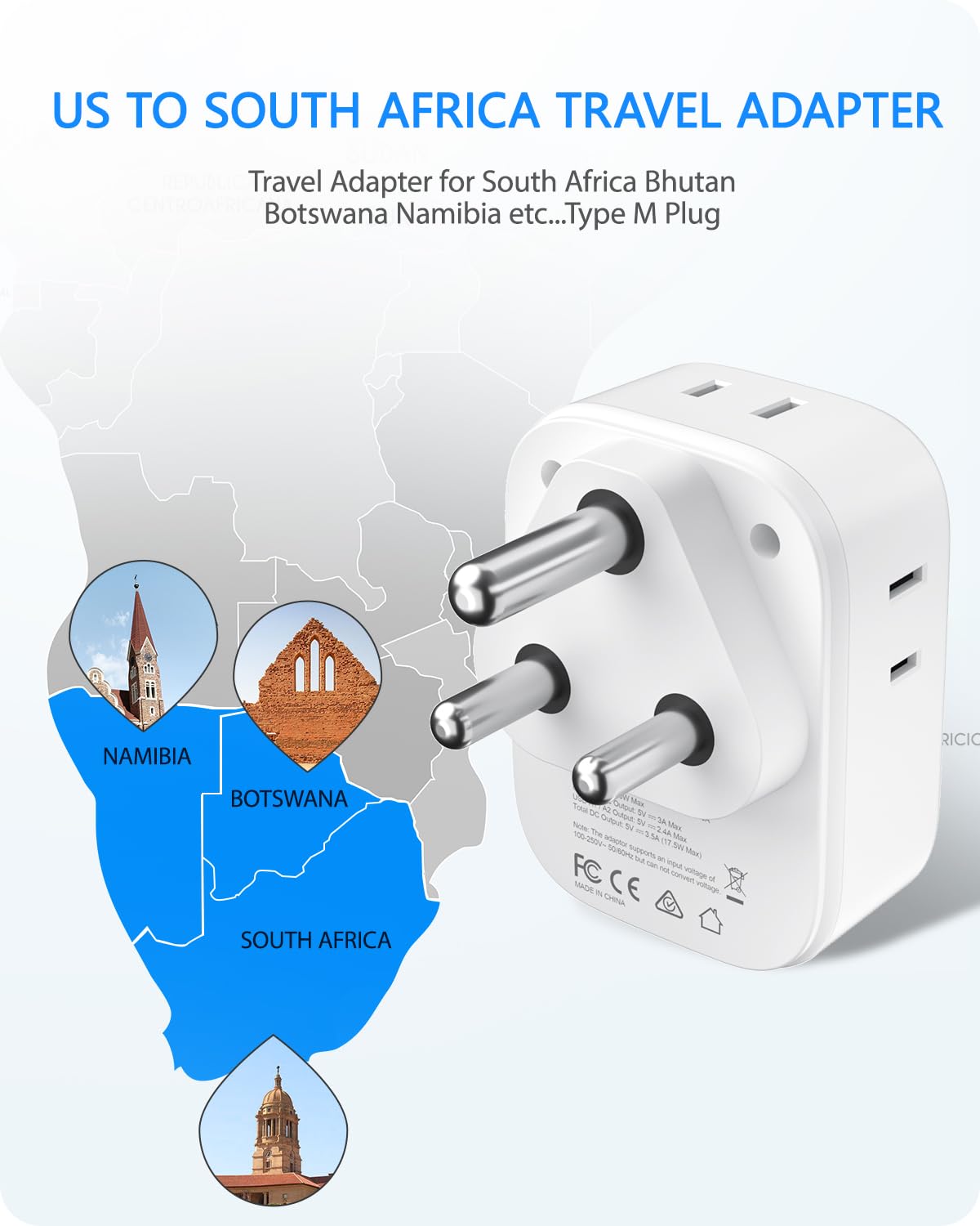LENCENT Travel Plug Adapter - Type M-17.5W-South Africa view 1