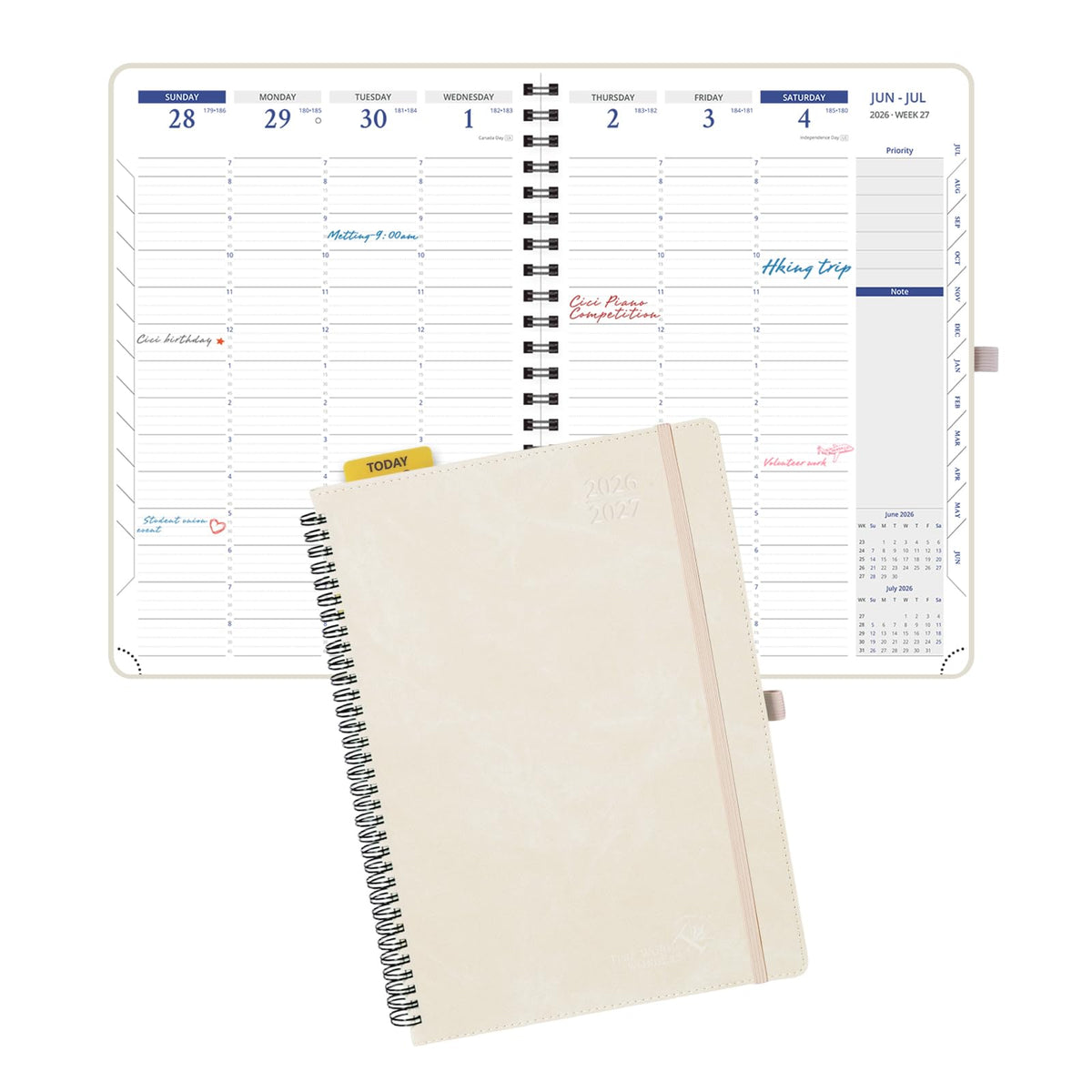 POPRUN Weekly Planner 2026-2027 - Beige / Large - 8.25" x 11.75"