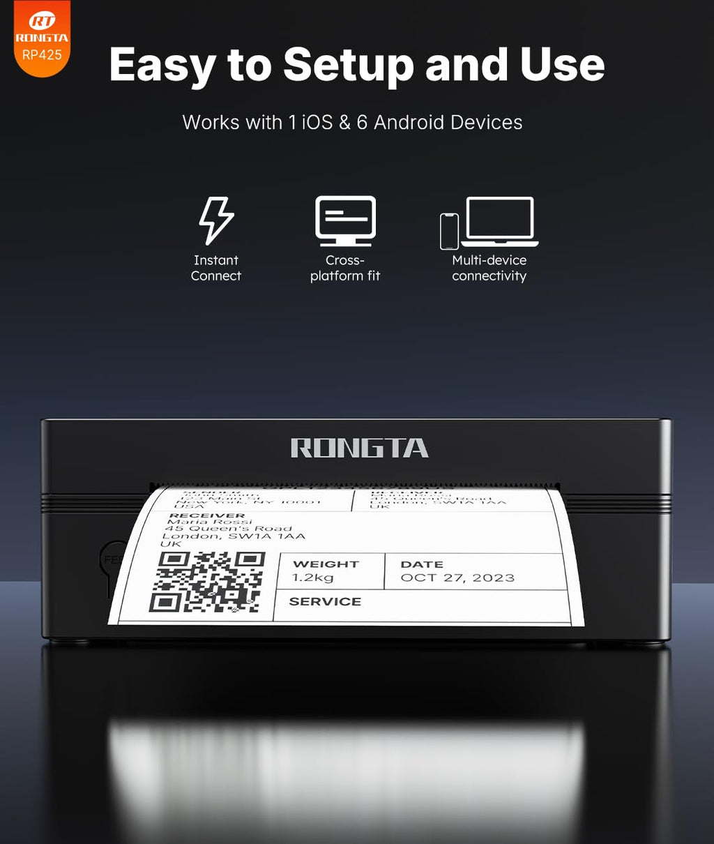 Rongta Bluetooth Shipping Label Printer, Wireless 4x6 Thermal Label Printer for Shipping Packages, Support Phones (Pack of 50)
