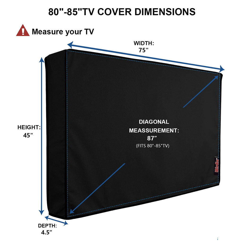 iBirdie Outdoor TV Cover 80 to 85 inch Waterproof and Weatherproof, – Black (TV-Zipper-Black-80-85)
