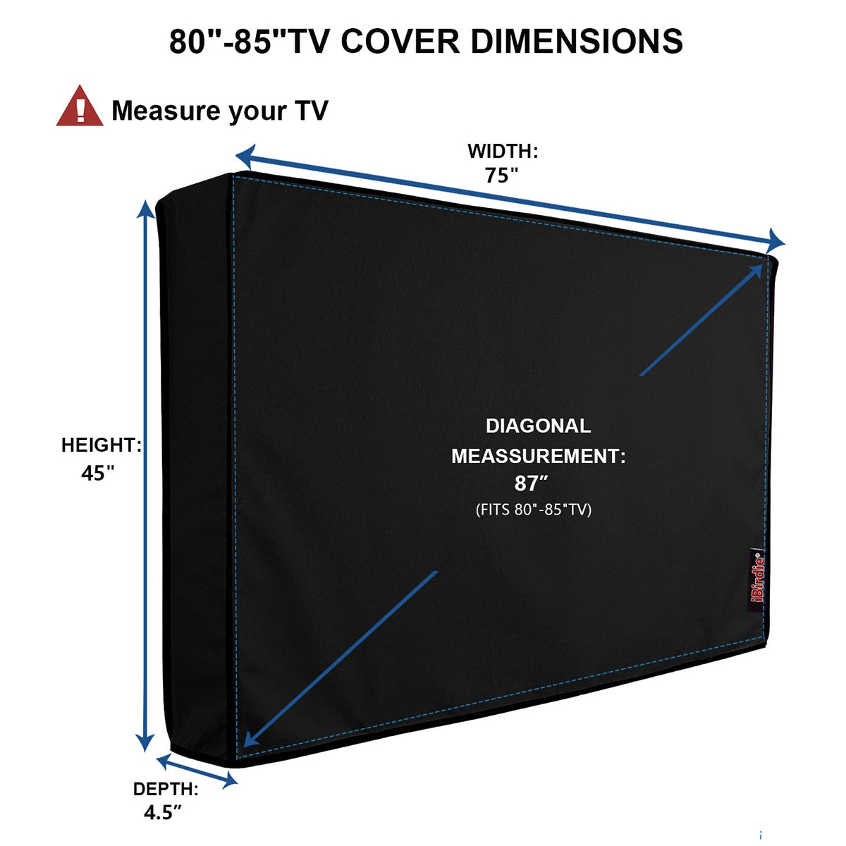 iBirdie Outdoor TV Cover 80 to 85 inch Waterproof and Weatherproof, – Black (TV-Zipper-Black-80-85)